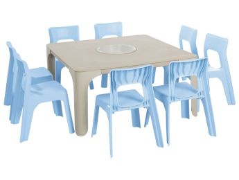MAXI-SET AKTIVITÄTSTISCHE + 8 STÜHLE Louisa Kleine Größe