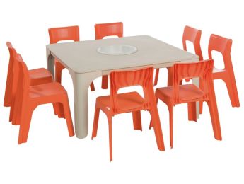 MAXI-SET AKTIVITÄTSTISCHE + 8 STÜHLE Louisa Kleine Größe