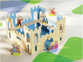 DAS KOFFER-SCHLOSS UND 8 FIGUREN AUS HOLZ
