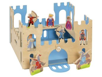 DAS KOFFER-SCHLOSS UND 8 FIGUREN AUS HOLZ