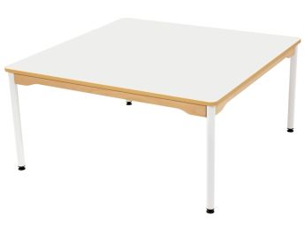TABLE PLATEAU STRATIFIÉ - PIÉTEMENT MÉTAL BLANC - Carré 120x120 cm