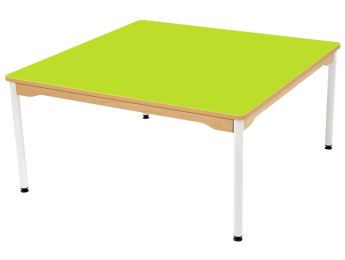 TABLE PLATEAU STRATIFIÉ - PIÉTEMENT MÉTAL BLANC - Carré 120x120 cm
