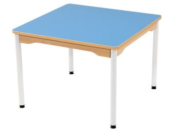 TABLE PLATEAU STRATIFIÉ - PIÉTEMENT MÉTAL BLANC - Carré 80x80 cm