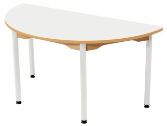 TABLE PLATEAU STRATIFIÉ - PIÉTEMENT MÉTAL BLANC - Demi-rond 120x60 cm