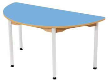 TABLE PLATEAU STRATIFIÉ - PIÉTEMENT MÉTAL BLANC - Demi-rond 120x60 cm