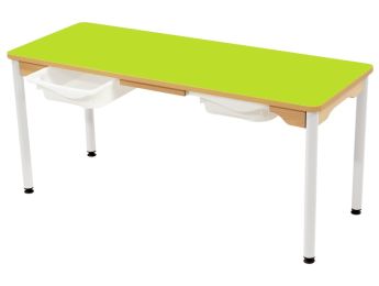 TISCH MIT BESCHICHTETER TISCHPLATTE + BEHÄLTER - METALLFUSSTEIL WEISS - 130x50...