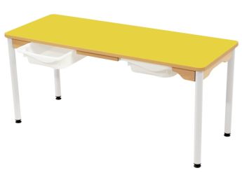 TISCH MIT BESCHICHTETER TISCHPLATTE + BEHÄLTER - METALLFUSSTEIL WEISS - 130x50...
