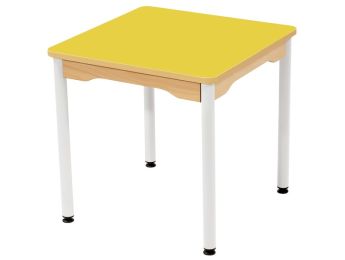 TABLE PLATEAU STRATIFIÉ - PIÉTEMENT MÉTAL BLANC - Rectangle 60x50 cm