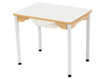 TABLE PLATEAU STRATIFIÉ + BAC - PIÉTEMENT MÉTAL BLANC - Rectangle 70x50 cm