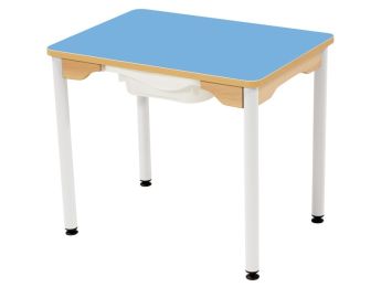 TISCH MIT BESCHICHTETER TISCHPLATTE + BEHÄLTER - METALLFUSSTEIL WEISS -...