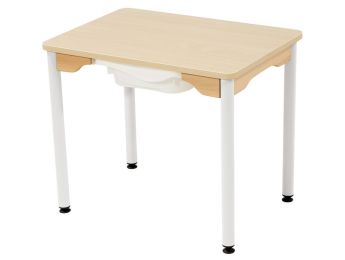 TISCH MIT BESCHICHTETER TISCHPLATTE + BEHÄLTER - METALLFUSSTEIL WEISS -...