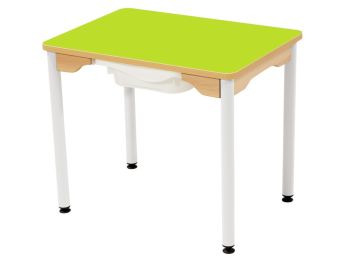 TISCH MIT BESCHICHTETER TISCHPLATTE + BEHÄLTER - METALLFUSSTEIL WEISS -...