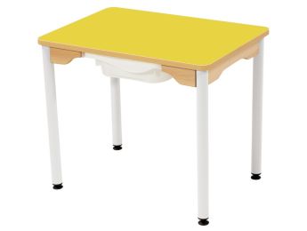 TISCH MIT BESCHICHTETER TISCHPLATTE + BEHÄLTER - METALLFUSSTEIL WEISS -...