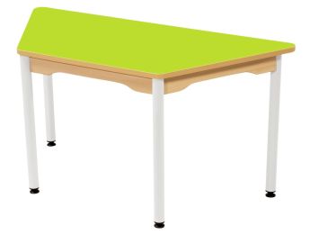 TABLE PLATEAU STRATIFIÉ - PIÉTEMENT MÉTAL BLANC - Trapèze 120x60 cm