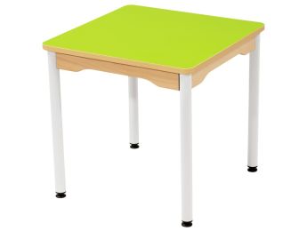 TABLE PLATEAU STRATIFIÉ - PIÉTEMENT MÉTAL BLANC - Carré 60x60 cm