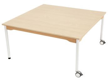TABLE PLATEAU MÉLAMINÉ - PIÉTEMENT MÉTAL ET ROULETTES - Carré 120x120 cm
