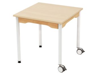 TABLE PLATEAU MÉLAMINÉ - PIÉTEMENT MÉTAL ET ROULETTES - Carré 60x60 cm