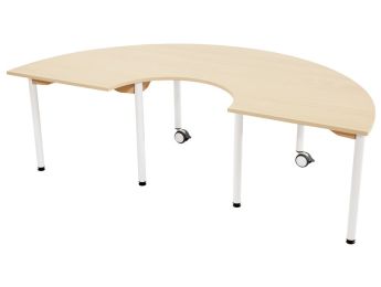 TABLE PLATEAU MÉLAMINÉ - PIÉTEMENT MÉTAL ET ROULETTES - Demi-cercle...