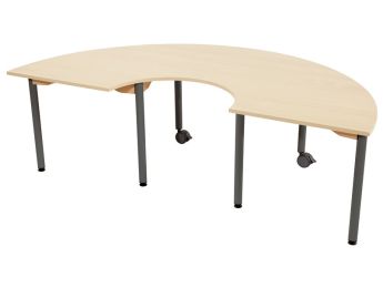 TABLE PLATEAU MÉLAMINÉ - PIÉTEMENT MÉTAL ET ROULETTES - Demi-cercle...
