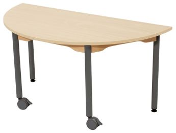 TABLE PLATEAU MÉLAMINÉ - PIÉTEMENT MÉTAL ET ROULETTES - Demi-rond 120x60 cm