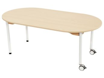 TABLE PLATEAU MÉLAMINÉ - PIÉTEMENT MÉTAL ET ROULETTES - Ovale 150x80 cm