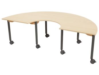 TISCH MIT MELAMINBESCHICHTETER PLATTE - FUSSTEIL MIT ROLLEN - Halbrund...