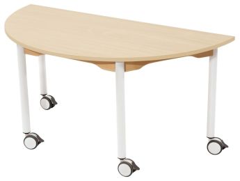TISCH MIT MELAMINBESCHICHTETER PLATTE - FUSSTEIL MIT ROLLEN - Halbrund 120x60 cm