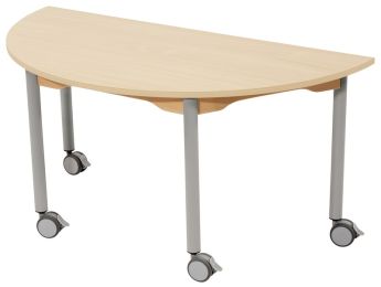TISCH MIT MELAMINBESCHICHTETER PLATTE - FUSSTEIL MIT ROLLEN - Halbrund 120x60 cm