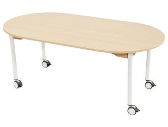 TISCH MIT MELAMINBESCHICHTETER PLATTE - FUSSTEIL MIT ROLLEN - Oval 150x80 cm