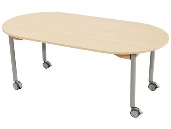 TISCH MIT MELAMINBESCHICHTETER PLATTE - FUSSTEIL MIT ROLLEN - Oval 150x80 cm