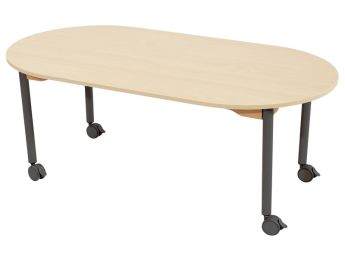 TISCH MIT MELAMINBESCHICHTETER PLATTE - FUSSTEIL MIT ROLLEN - Oval 150x80 cm