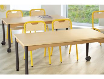 TISCH MIT MELAMINBESCHICHTETER PLATTE - FUSSTEIL MIT ROLLEN - Rechteckig 120x60...