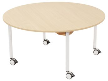 TISCH MIT MELAMINBESCHICHTETER PLATTE - FUSSTEIL MIT ROLLEN - Rund Ø 120 cm