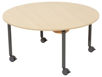 TISCH MIT MELAMINBESCHICHTETER PLATTE - FUSSTEIL MIT ROLLEN - Rund Ø 120 cm