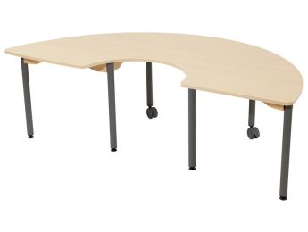 TISCH MIT BESCHICHTETER TISCHPLATTE - METALLFUSSTEIL UND ROLLEN - Halbrund...