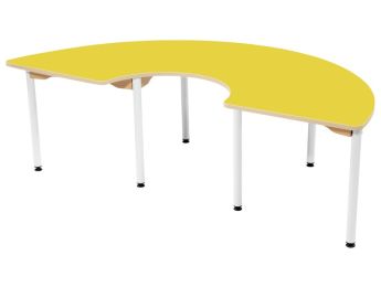 TABLE PLATEAU STRATIFIÉ - PIÉTEMENT MÉTAL BLANC - Demi-cercle 180x90