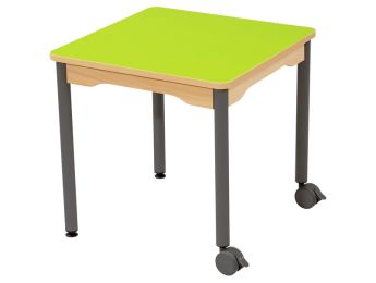 TISCH MIT BESCHICHTETER TISCHPLATTE - METALLFUSSTEIL UND ROLLEN - Viereckig...