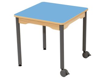 TISCH MIT BESCHICHTETER TISCHPLATTE - METALLFUSSTEIL UND ROLLEN - Viereckig...