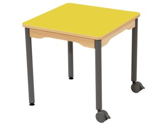 TISCH MIT BESCHICHTETER TISCHPLATTE - METALLFUSSTEIL UND ROLLEN - Viereckig...