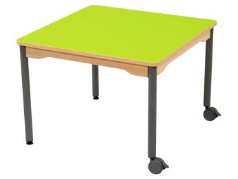 TISCH MIT BESCHICHTETER TISCHPLATTE - METALLFUSSTEIL UND ROLLEN - Viereckig...