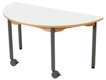 TISCH MIT BESCHICHTETER TISCHPLATTE - METALLFUSSTEIL UND ROLLEN - Halbrund...