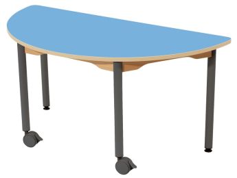 TISCH MIT BESCHICHTETER TISCHPLATTE - METALLFUSSTEIL UND ROLLEN - Halbrund...