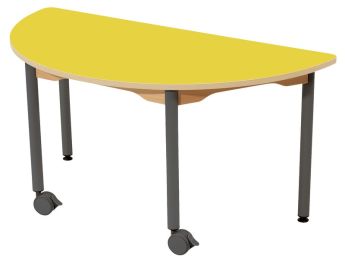TISCH MIT BESCHICHTETER TISCHPLATTE - METALLFUSSTEIL UND ROLLEN - Halbrund...
