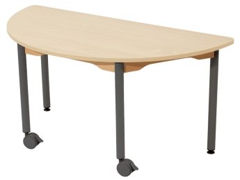 TISCH MIT BESCHICHTETER TISCHPLATTE - METALLFUSSTEIL UND ROLLEN - Halbrund...