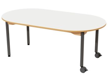TISCH MIT BESCHICHTETER TISCHPLATTE - METALLFUSSTEIL UND ROLLEN - Oval 150x80 cm