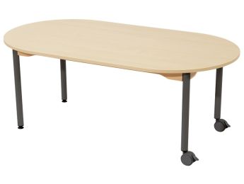 TISCH MIT BESCHICHTETER TISCHPLATTE - METALLFUSSTEIL UND ROLLEN - Oval 150x80 cm