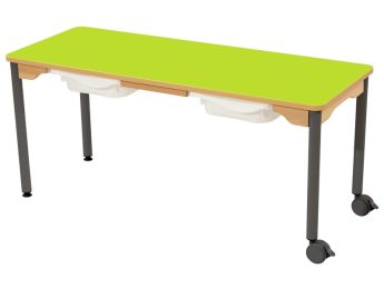 TISCH MIT BESCHICHTETER TISCHPLATTE + BEHÄLTER - METALLFUSSTEIL UND ROLLEN -...