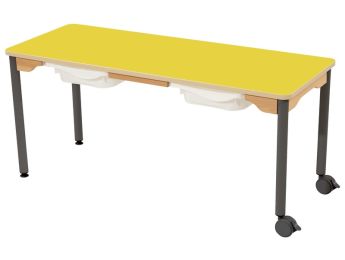 TISCH MIT BESCHICHTETER TISCHPLATTE + BEHÄLTER - METALLFUSSTEIL UND ROLLEN -...