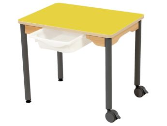 TISCH MIT BESCHICHTETER TISCHPLATTE + BEHÄLTER - METALLFUSSTEIL UND ROLLEN -...