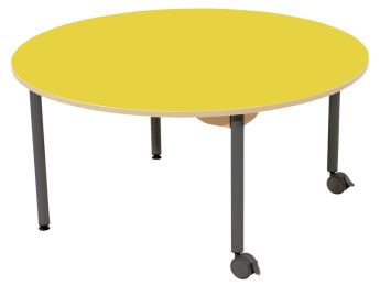 TISCH MIT BESCHICHTETER TISCHPLATTE - METALLFUSSTEIL UND ROLLEN - Rund Ø 120 cm